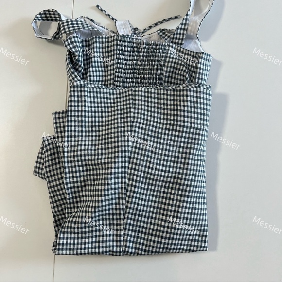 Reformation Balia Linen Dress in Slate Check - Picture 10 of 13